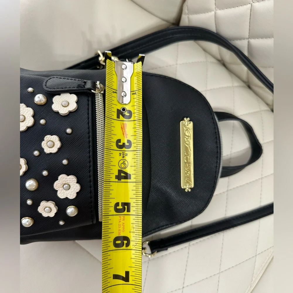 BETSEY JOHNSON Pearl flower Accents Mini Backpack Crossbody purse